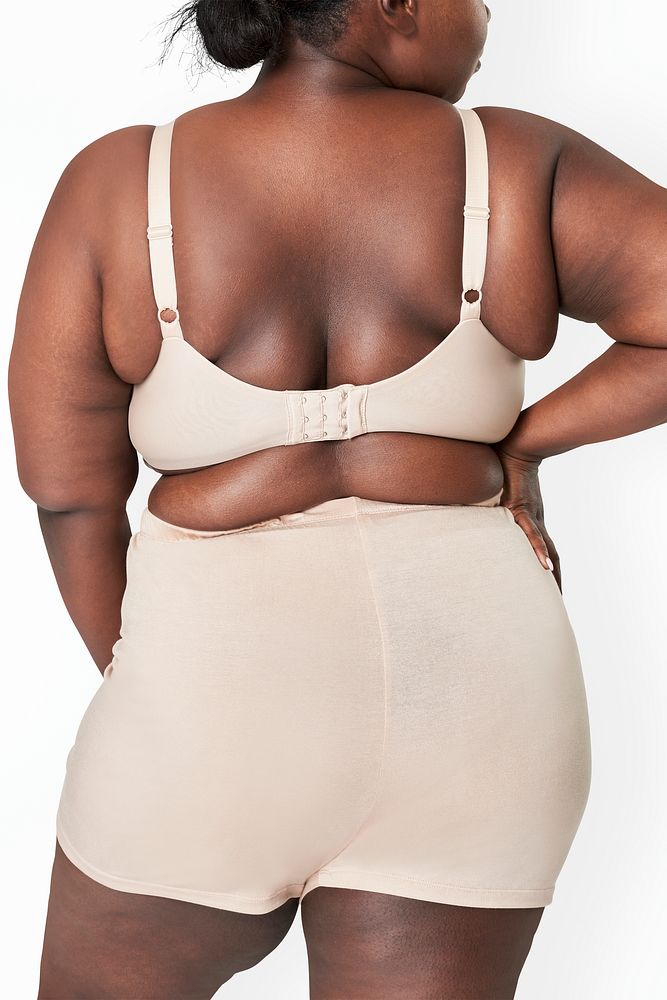 Plus size psd beige lingerie apparel back facing mockup