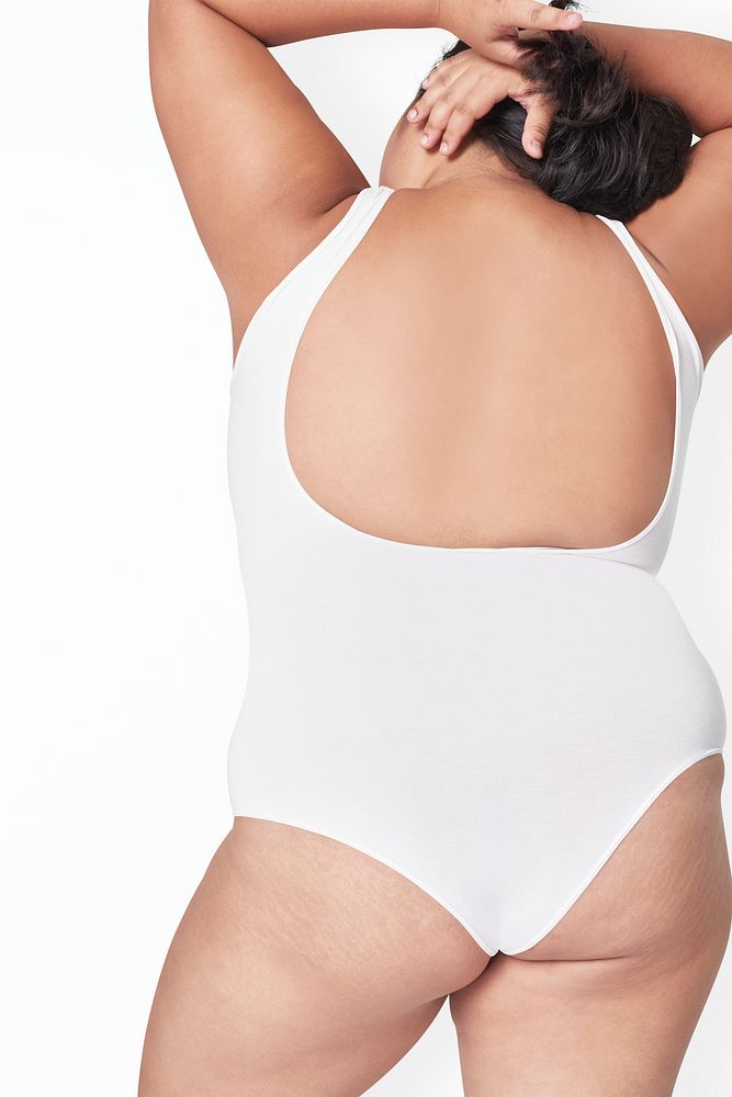 Plus size white swimsuit psd apparel mockup women's fashion