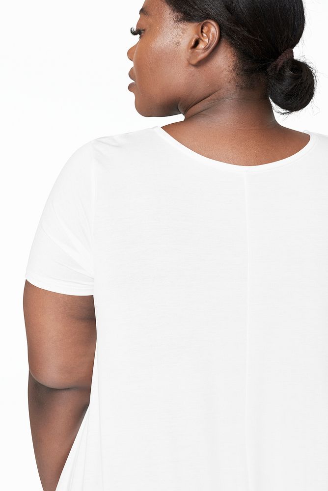 Woman facing backward white dress plus size apparel fashion mockup