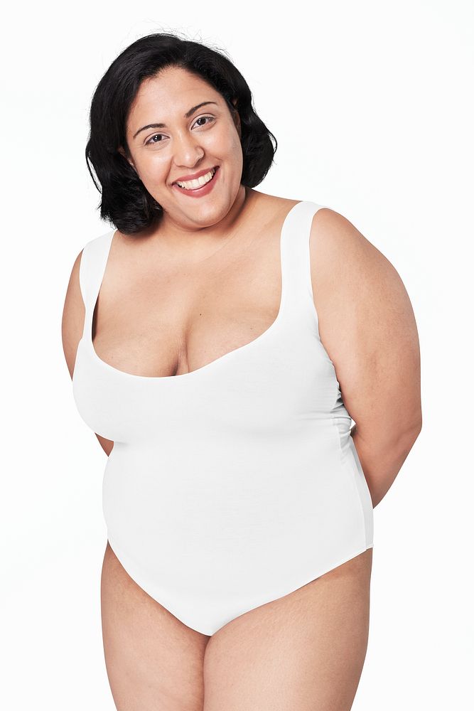 Size inclusive psd fashion mockup white swimsuit apparel