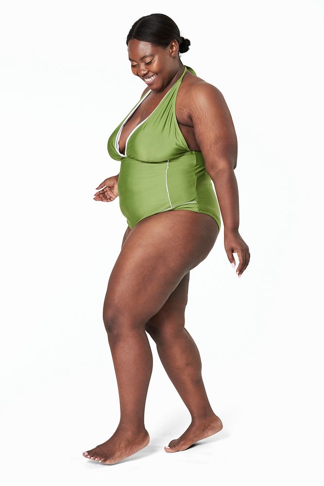 Size inclusive psd women's green swimsuit mockup studio shot
