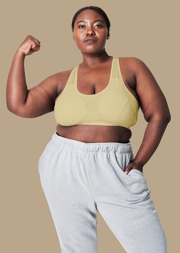Body positivity curvy woman sportswear outfit