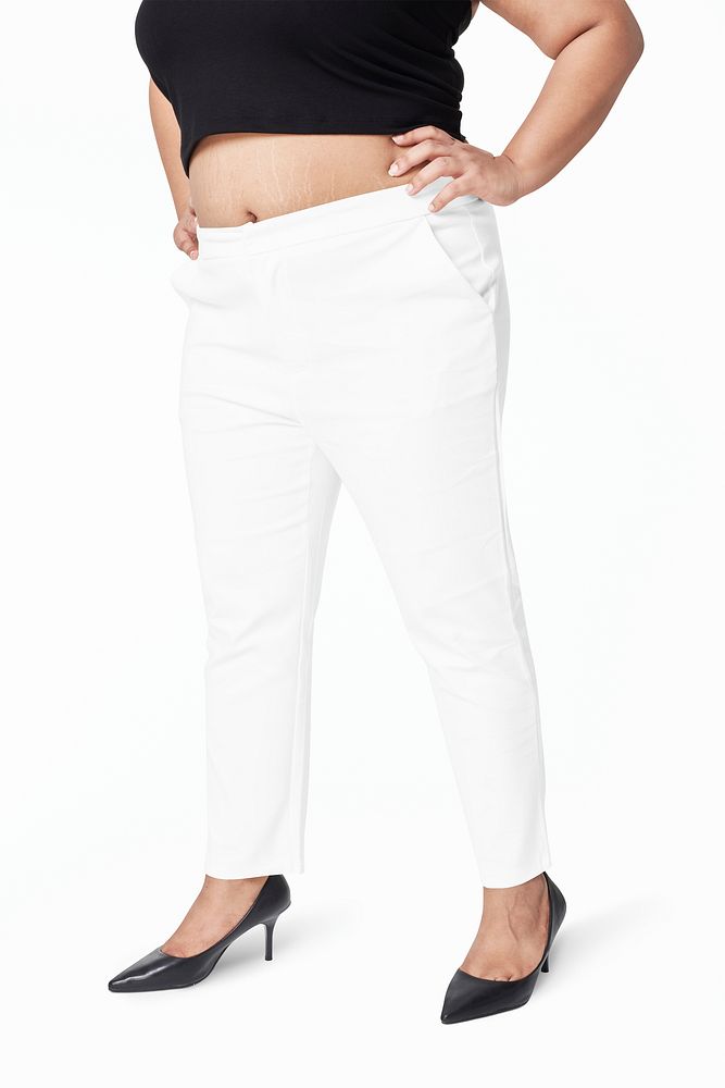 Psd black crop top and white pants mockup plus size fashion