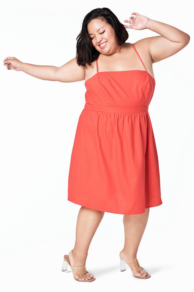 Body positivity red dress psd happy plus size model posing