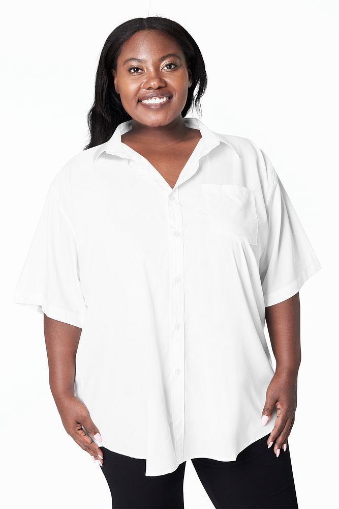 Size inclusive white shirt apparel psd mockup women's fashion