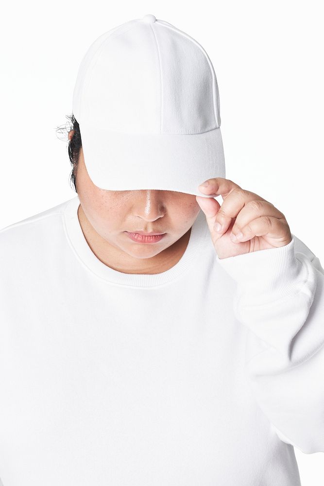 Size inclusive psd fashion mockup white cap apparel