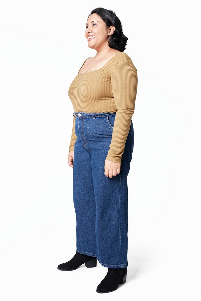 Women's top and jeans size inclusive fashion studio shot