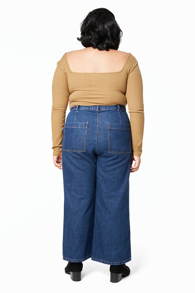 Women's blouse and jeans plus size fashion psd mockup studio shot