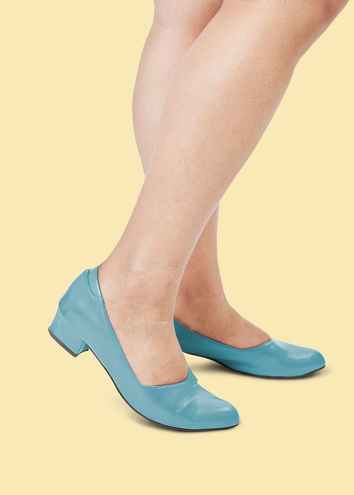 Women's psd blue leather flat shoes mockup fashion