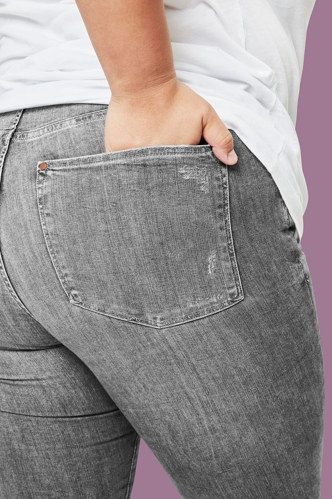 Women's white tee and jeans plus size fashion mockup psd studio shot