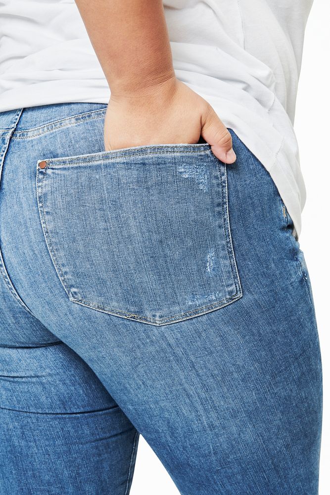Women's top and jeans plus size fashion studio shot