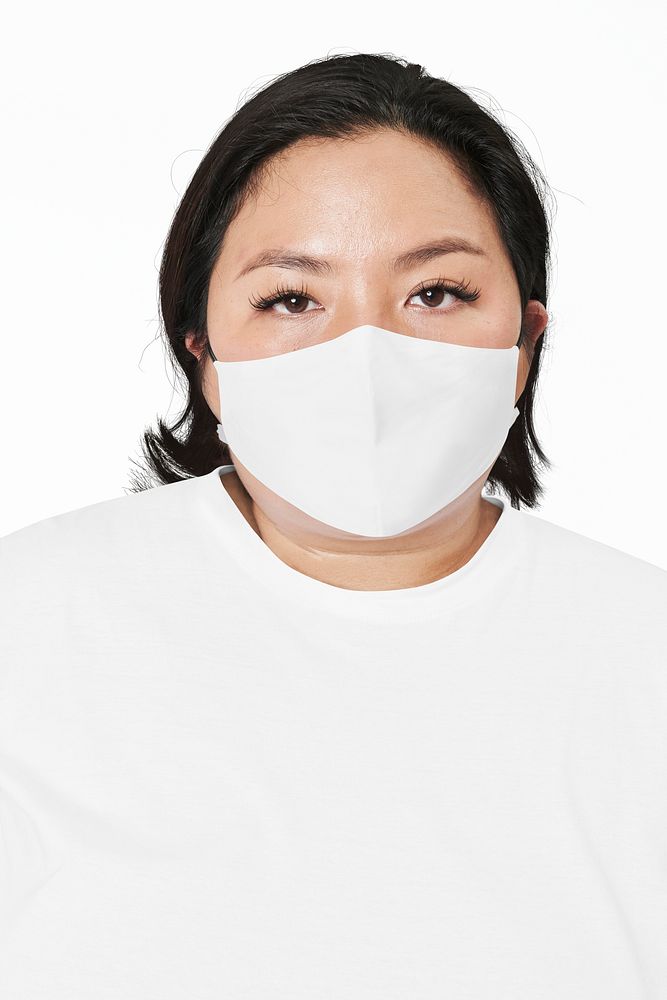 Woman wearing face mask mockup due to covid-19 protection
