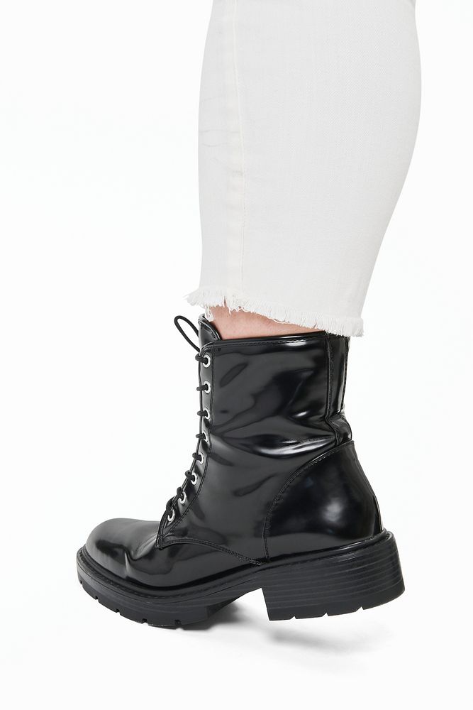 Black leather women boots psd shoes mockup plus size fashion