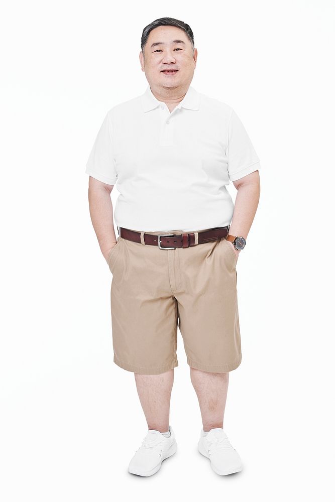 Men's plus size psd fashion white polo shirt apparel mockup