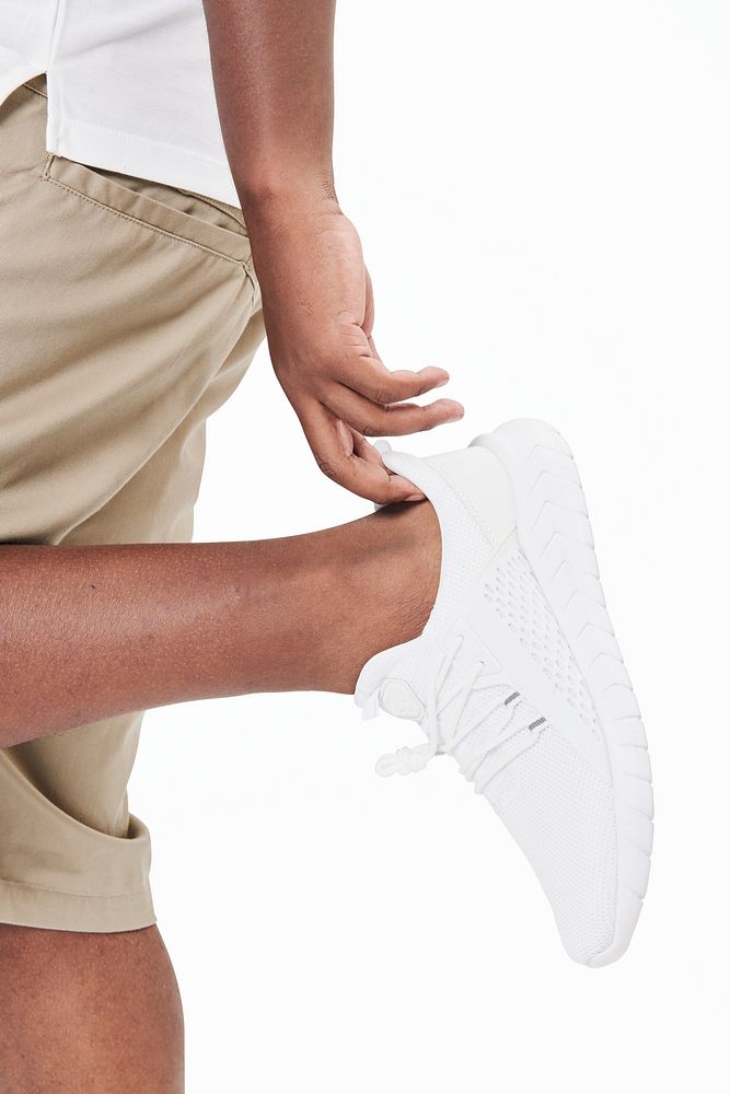 Men's white running shoes footwear fashion mockup