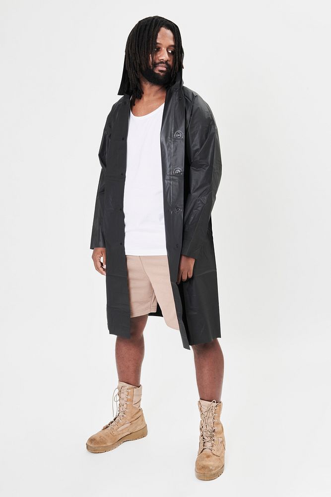 Men's raincoat fashion shoot in studio