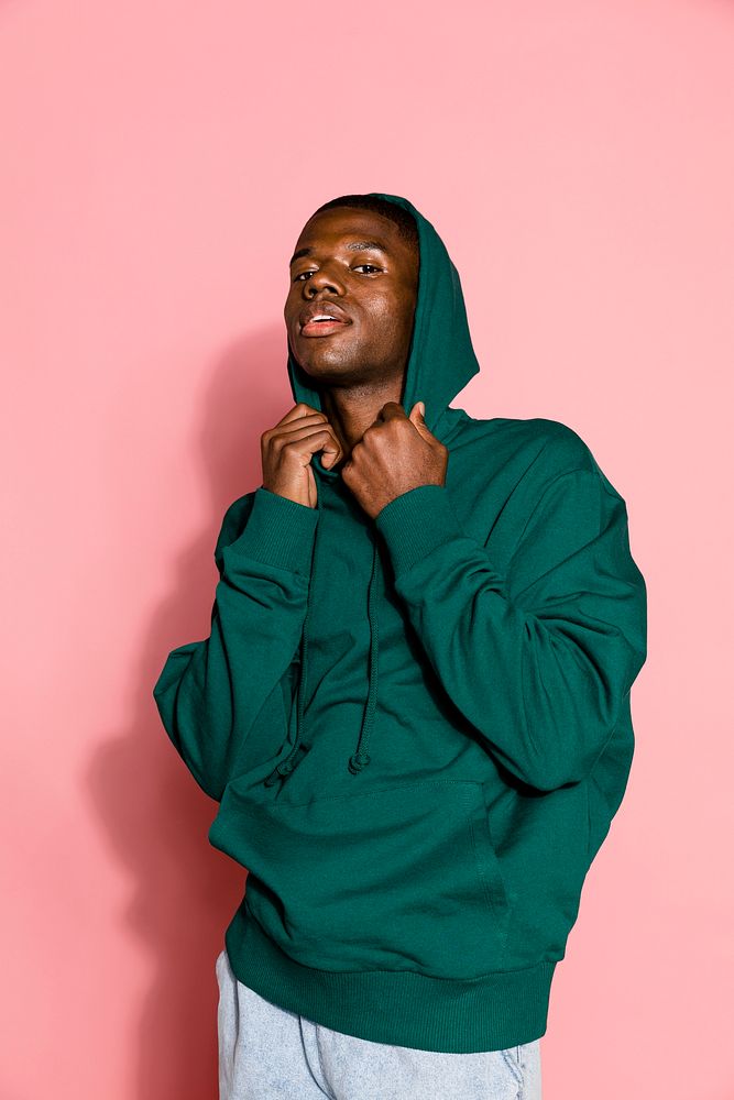 Cool man wearing green hoodie