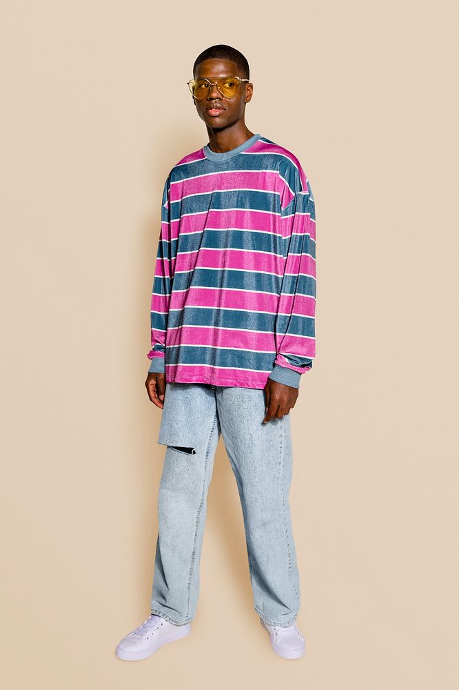 Cool man in pink striped sweater 