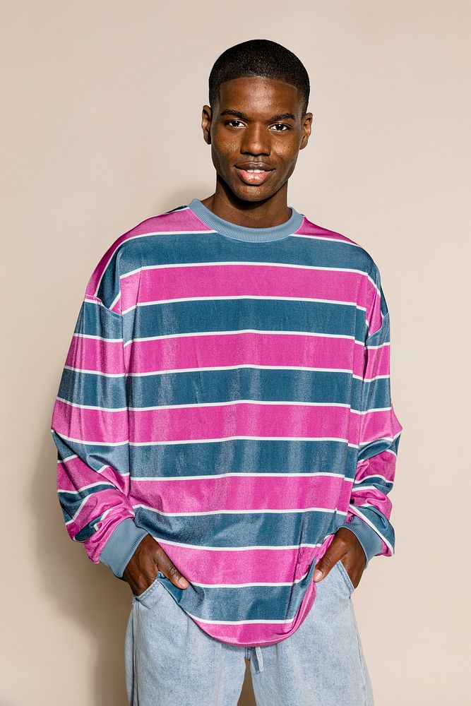 Cool man in pink striped sweater 