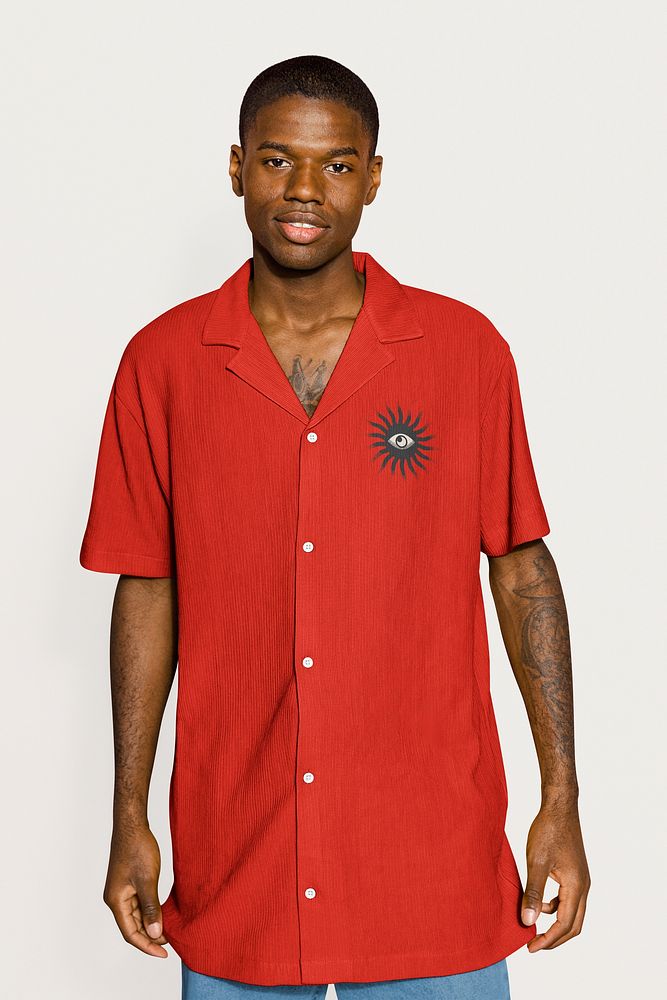 Man in red short sleeve shirt