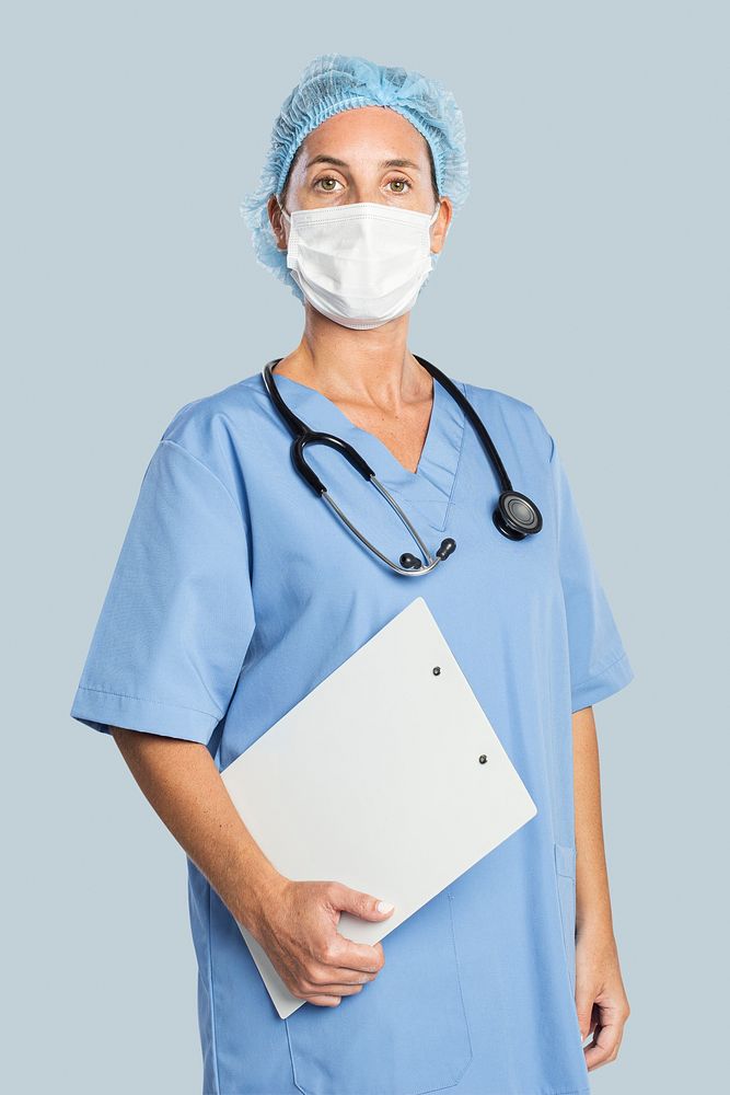 Female doctor mockup psd holding a clipboard