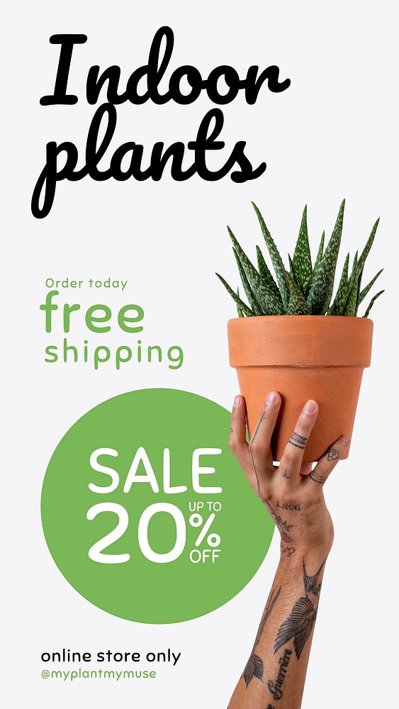 Online houseplant shop template vector for indoor plants with sale up to 20% off