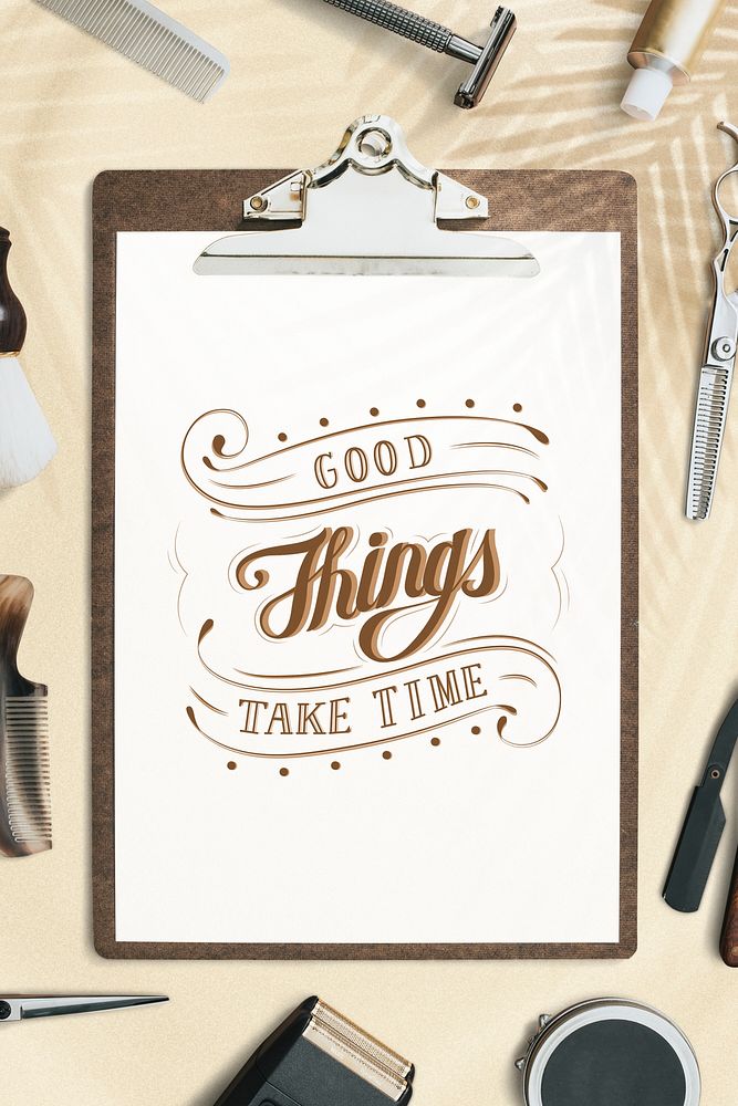 Paper mockup on clipboard psd, barber tools in jobs and career concept