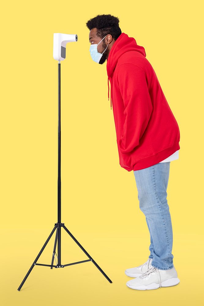 Man screening temperature mockup psd during the new normal