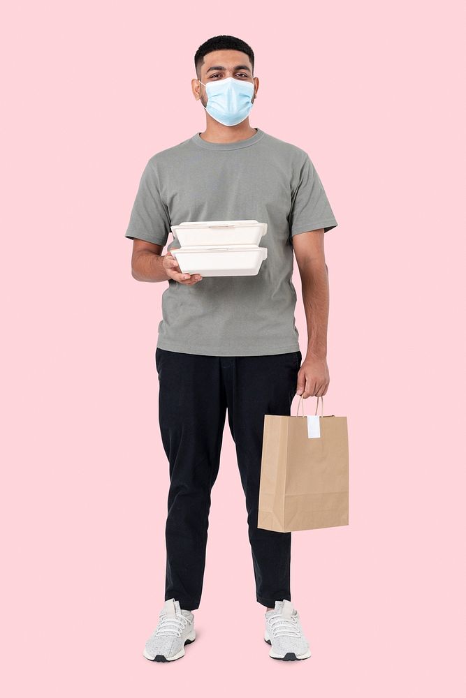 Food delivery man mockup psd jobs during the new normal