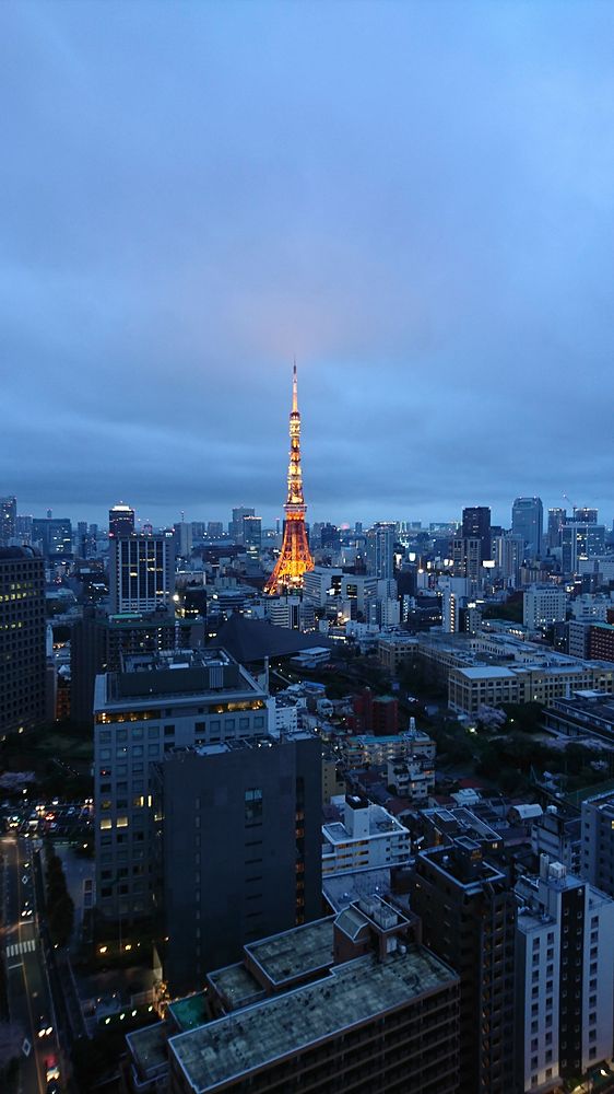 Tokyo Tower and buildings in Minato-ku at night - Cityscape of Tokyo. Original public domain image from Wikimedia Commons