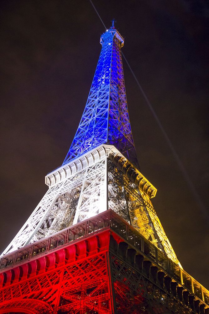 Eiffel Tower in French tricolor. Original public domain image from Wikimedia Commons