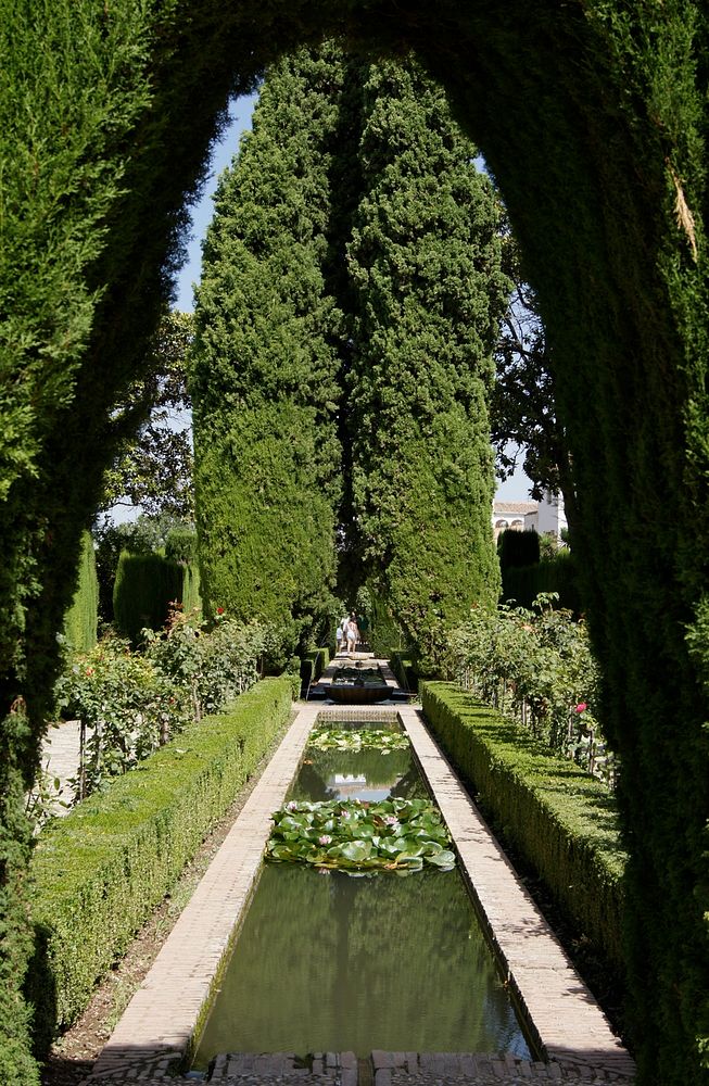 Perspective in the gardens of Generalife, Alhambra, Granada, Spain. Original public domain image from Wikimedia Commons