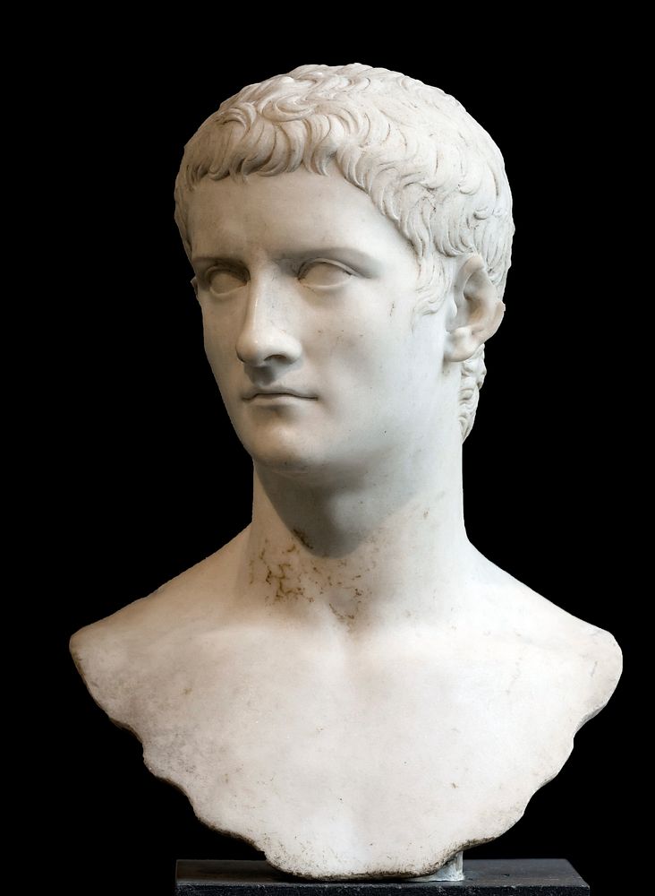 Marble portrait bust of the emperor Gaius, known as Caligula. Original public domain image from Wikimedia Commons