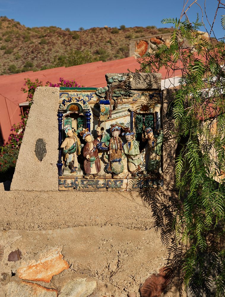 One of several Chinese ceramic theatre friezes at Taliesin West, renowned architect Frank Lloyd Wright's winter home and…