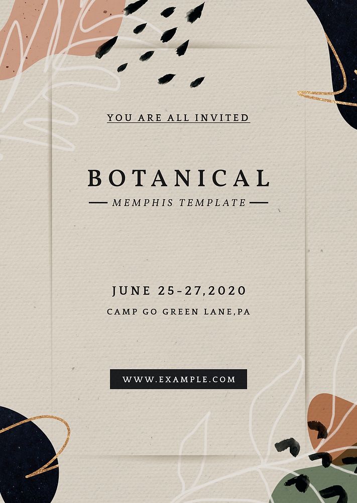 Abstract botanical Memphis invitation card mockup