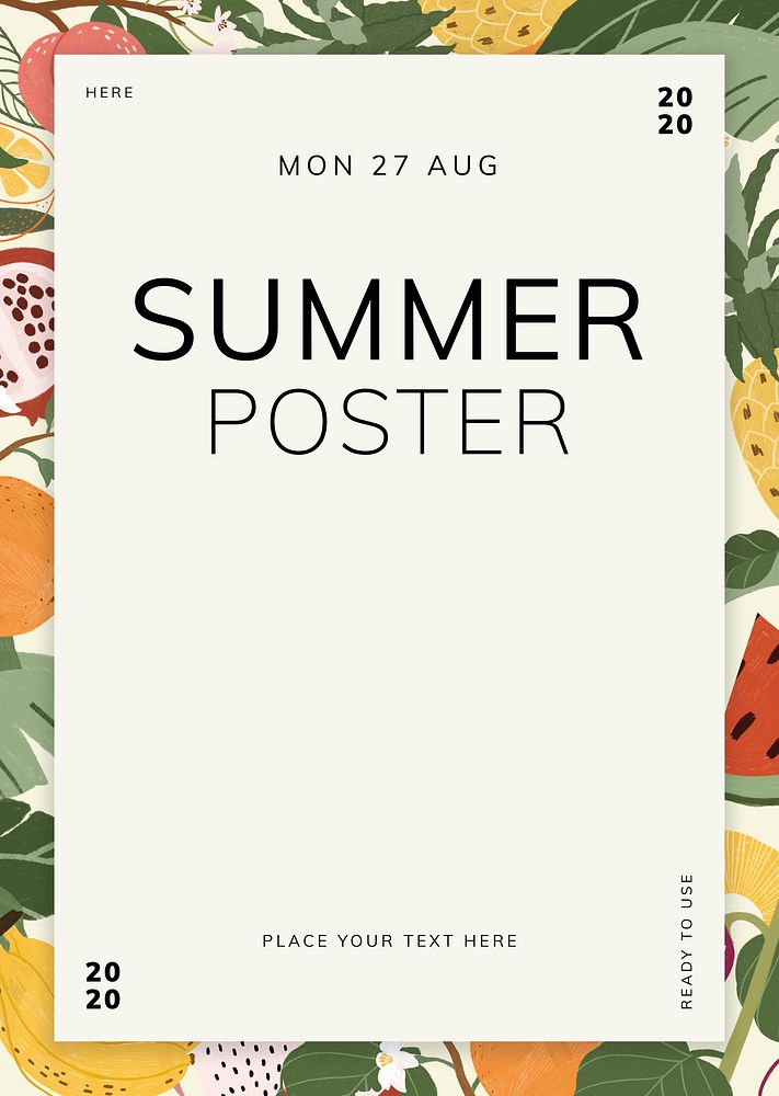 Mix tropical fruits summer poster template