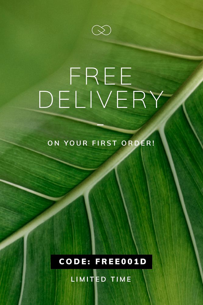 Free delivery on green leaf textured background vector