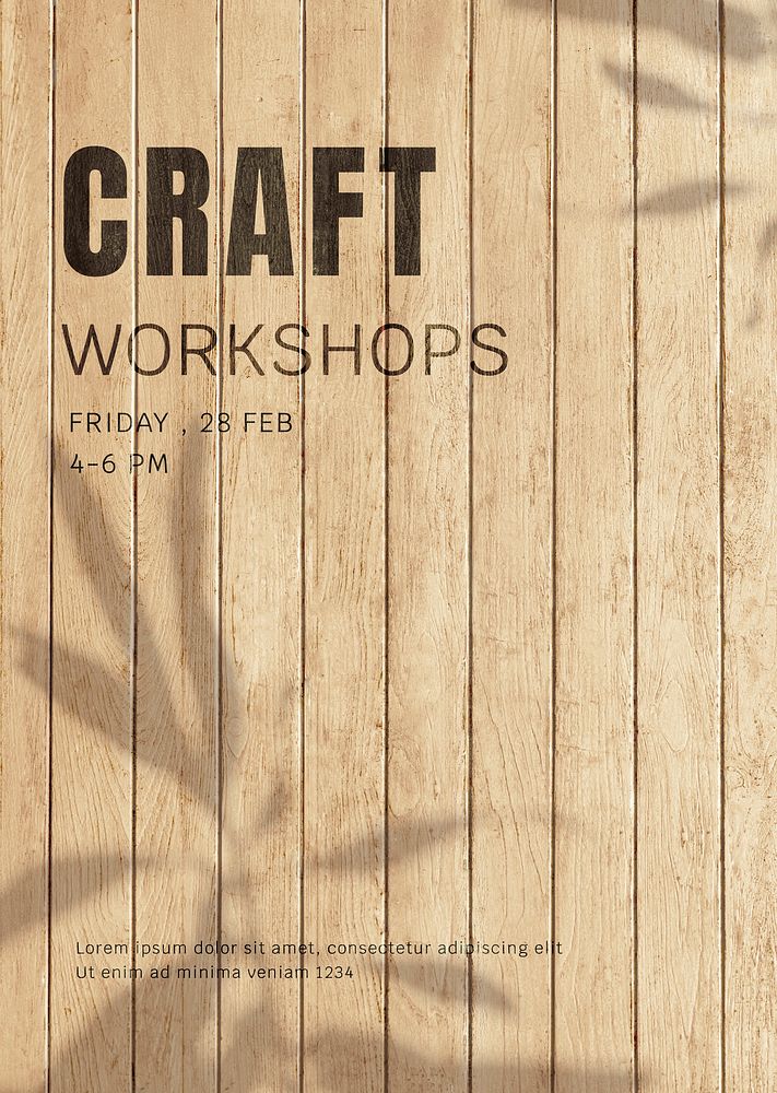 Craft workshops on wooden textured template