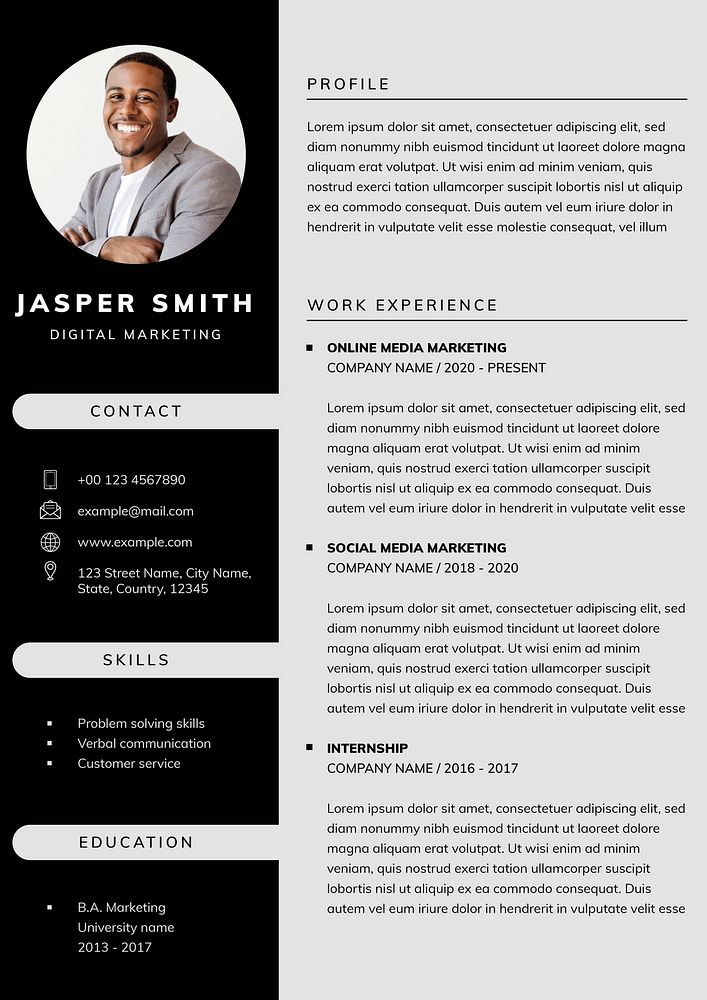 Professional business editable CV template downloadable psd resume