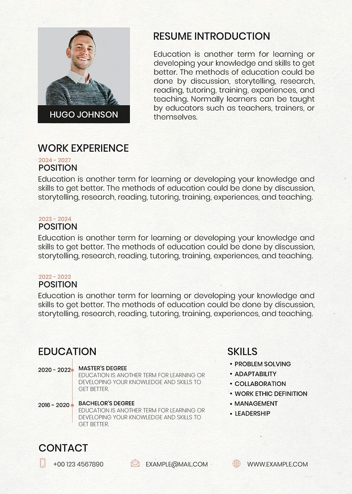 Stylish editable CV template downloadable psd resume for professionals and entry level positions