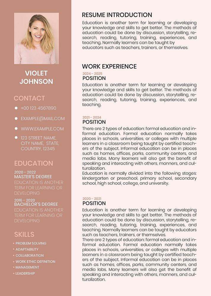 Feminine editable resume template downloadable psd curriculum vitae