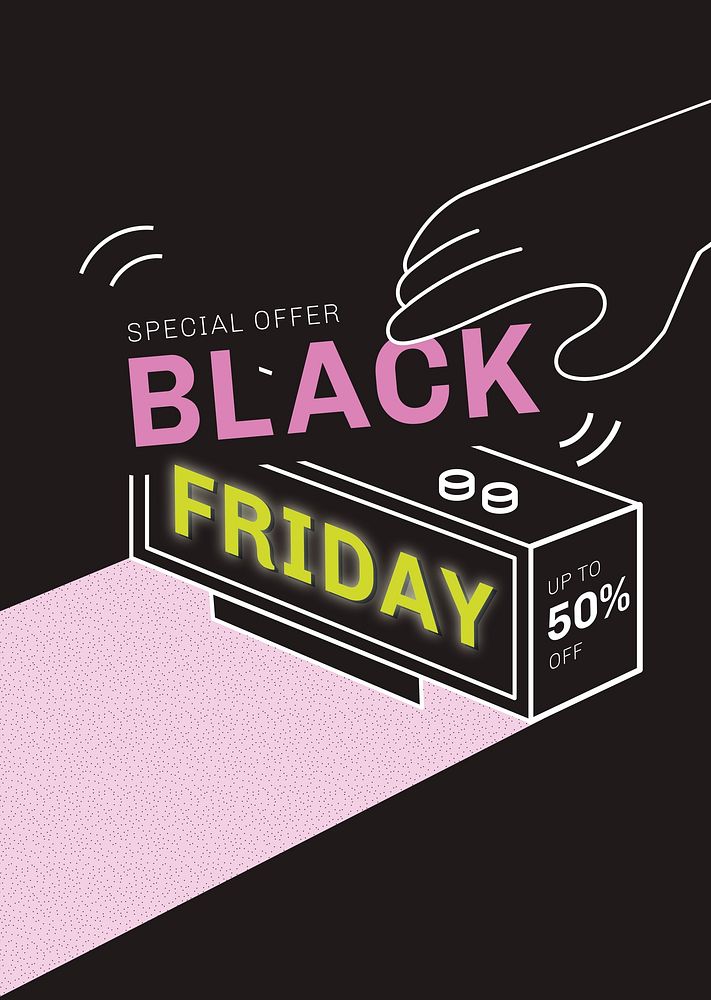 Black Friday psd 50% off digital clock promotional poster
