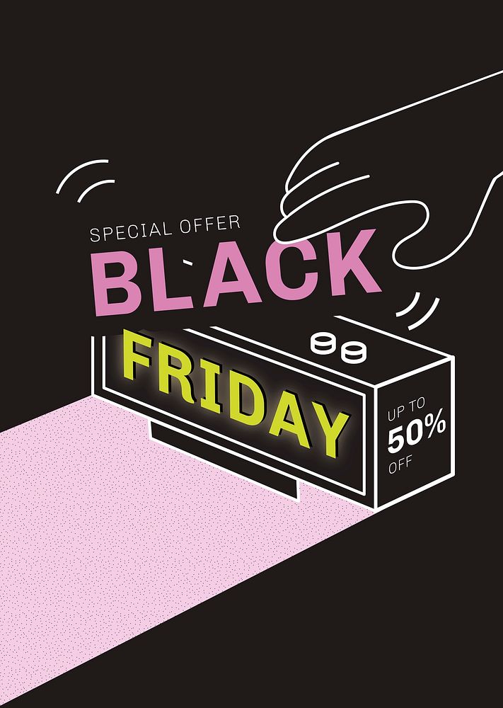 Black Friday vector 50% off digital clock promotional poster