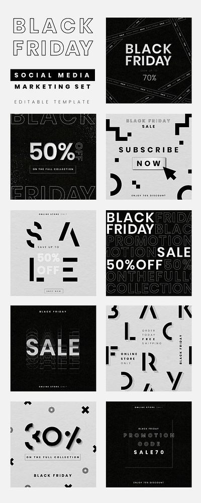 Black Friday editable vector sale promotion ad set