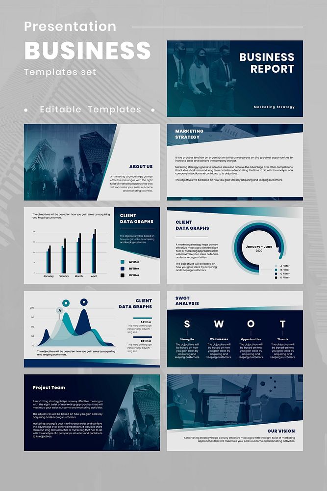 Blue business presentation vector editable templates