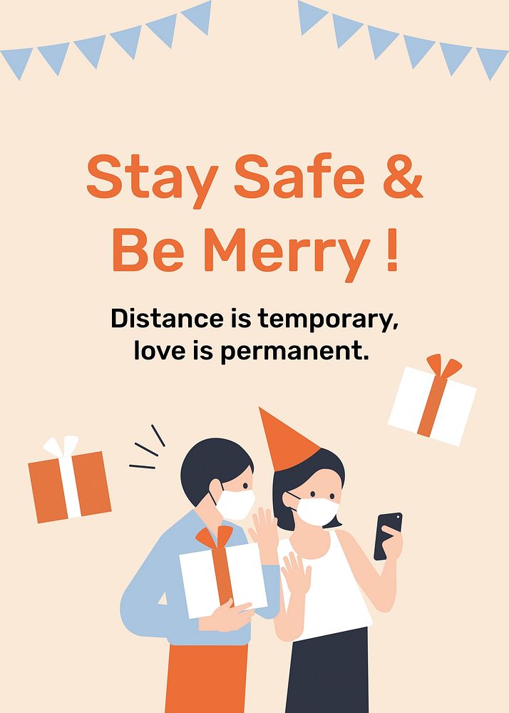 Stay safe & be merry vector template new normal celebration