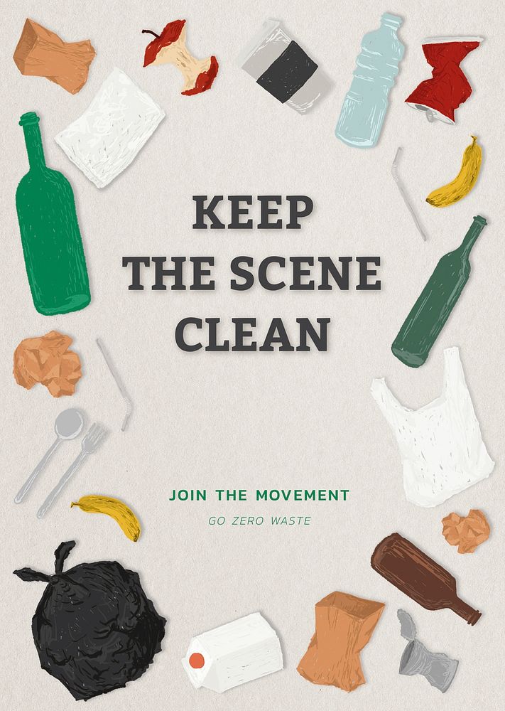Go zero waste psd template, keep the scene clean poster