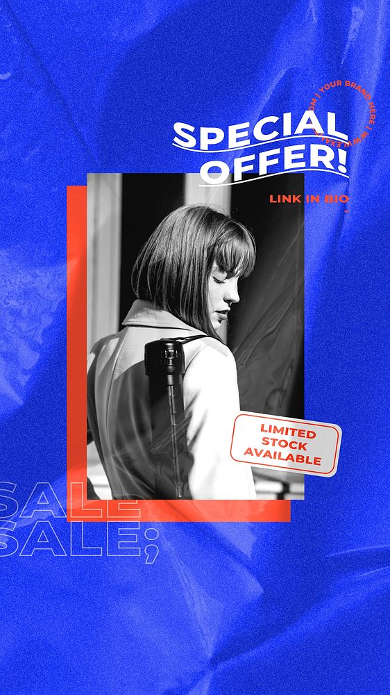 Sale vector template for social media story with retro blue background
