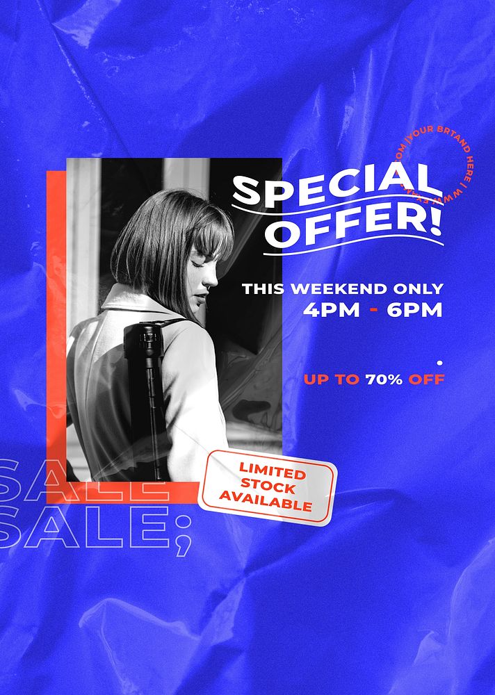 Sale poster template psd with retro color background for fashion and trends influencers concept 
