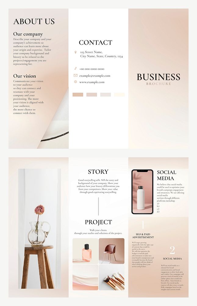 Tri-fold business brochure template psd in feminine style design